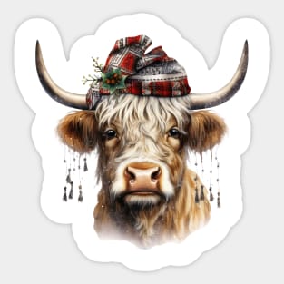 Christmas Highland Cow Sticker